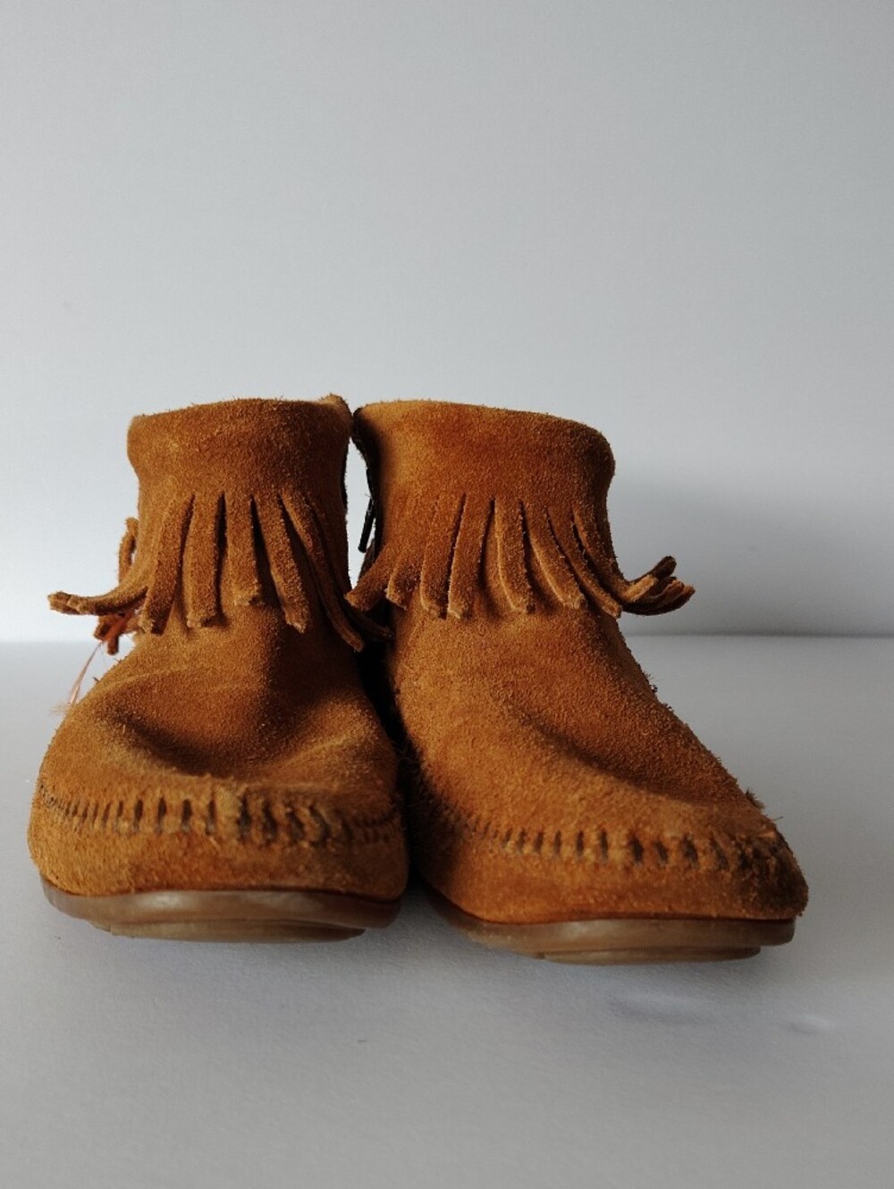 Minnetonka Tan Suede Fringe Moccasin Boots - Picture 6 of 7